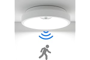 ‎PEASUR Peasur LED Deckenleuchte mit Bewegungsmelder Batteriebetrieben, 18cm Lampe Innen Aussen, 300LM 6000K Treppen Deckenlampe für Schrank Balkon Abstellraum Keller Flur Garage Bad Küche