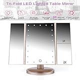 Dreifachgefalteter Touchscreen-Schminkspiegel mit 21 LED-Leuchten, 3X / 2X / 1X-Lupe, Desktop-Schminkspiegel, Reise-Make-up-Fülllicht,Gold