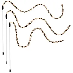 CUTEFURRY Cat Teaser Wand Toy - 3 Pack Cat String Toys with Leopard Ribbon, Funny Stick Toy Interactive Toys for Indoor Cats Kittens