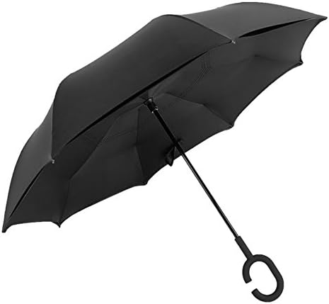 Windproof Umbrella Reverse Folding Double Layer Self-standing Umbrella with C-shaped Hand Free Handle for Travel and Car (GS-UKUM-Black)