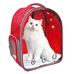 Poofy?s Transparent Clear Breathable Small Dog & Cat Carrier for All Type of Small Bread Airline Travel Approved Red Colour Pet Travel Portable Bag for Hiking and Traveling