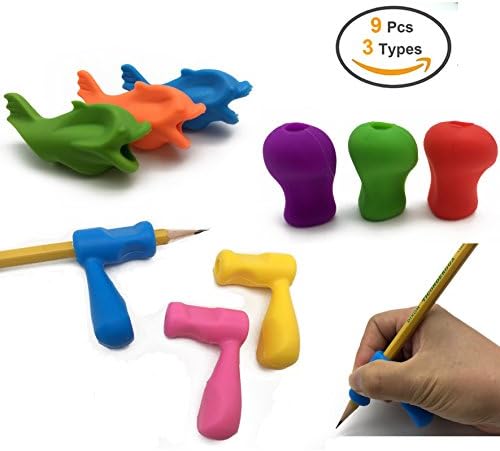 Pencil Grips, Louzedaya Silicon Universal Ergonomic Hand Writing Claw Aid Writing Correction Dolphin Handle and Point Style Pen Training Grip Holder for Right Handed Kids Students Adults the Aged 9pcs