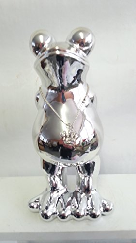 Deko Frosch, Keramik, silber, ca. 21 cm