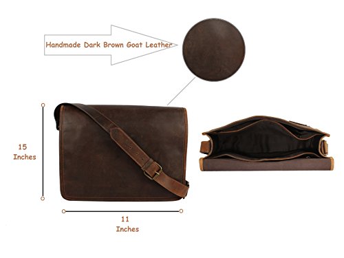 Handgemacht Ledertasche Umhängetasche Leder Notebooktasche Schultertasche Kuriertasche Mit Vintage und antikem Look Für Hochschule, Büro, Reise und Alltag . Ein Geschenk von indischen Handwerkern. - 2