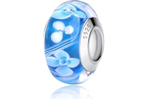Nbsameng Breloque en verre de Murano, bracelet et pendentif chaîne pour femme, argent sterling 925, Pandora compatible avec Gnoce et Trollbeads