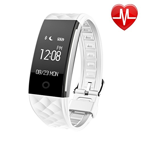 EooCoo Intelligente Bracciale, frequenza cardiaca e Fitness Wristband, Fitness attività Tracker/Contapassi/Calorie Counter/Guarda per iOS e Android(EC02)- Bianco