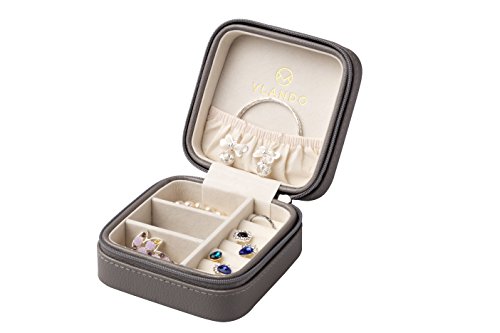 Vlando Kleine Kunstleder Travel Jewelry Box Organizer-Anzeigen-Aufbewahrungstasche für Ringe Ohrringe Halskette (Grau) - 4