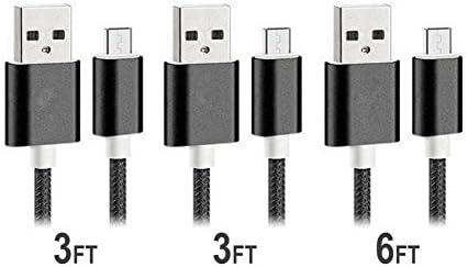 JustJamz Nylon Braided (3 Pack) Micro USB Cable 3 Feet/1 Meter &amp; 6 Feet/2 Meter Data Sync &amp; Charging Cable for Samsung and Other Android Smartphones - Black