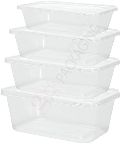 Food Containers Plastic Takeaway Microwave Freezer Safe Storage Boxes with Lids (20, 750ML)