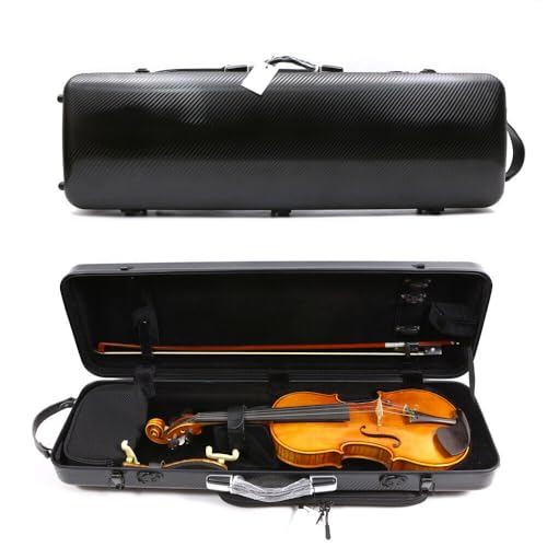 Yinfente Advance - Custodia rigida per violino in fibra di carbonio 4/4, con tracolla posteriore, manico resistente, facile da trasportare, Nero, 4/4, Custodia per violino con cinghia posteriore e