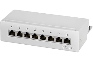 tsnetworks CAT.6a 8 Port Patchpanel/Patchfeld 8X vollgeschirmte RJ45 Buchsen 10GBit, Metallgehäuse lichtgrau, LSA + Schneidklemmen AWG22-26