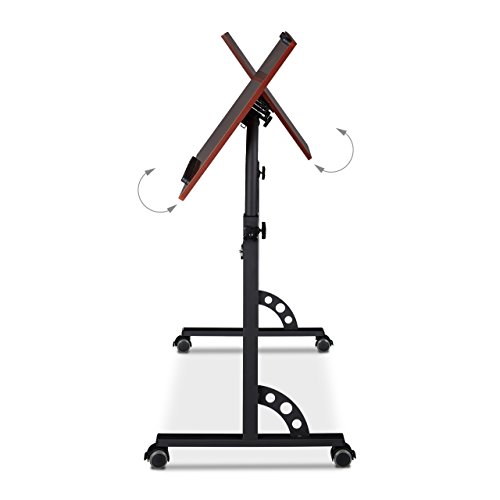 Relaxdays Laptoptisch groß XXL höhenverstellbar, HxBxT: 110 x 100 x 50 cm, Holz, Mobiles Rednerpult, Bremsbare Rollen, Notebook, Beamer, Laptops, 2 Ablagen, Mahagoni braun - 4