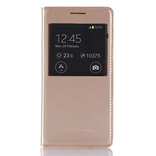 e-max 4 in 1 Schutzhülle Flip Cover mit rundem Sichtfenster für Samsung Galaxy Grand Prime SM-G530FZ, inklusive Displayschutzfolie und Eingabestift, Weiß - 3