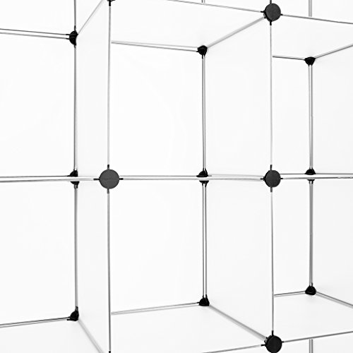 Finether Steckschrank Steckregal Regalsystem Steckregalsystem DIY Cube Regal mit Türen und Kleiderstange aus Kunststoff halb transparent 16 Fächer 147 x 147 x 37 cm | Wohnregal Stehregal Standregal Kleiderschrank Schuhschrank Aufbewahrungsregal für Kleidung Schuhe Spielzeug Bücher - 6