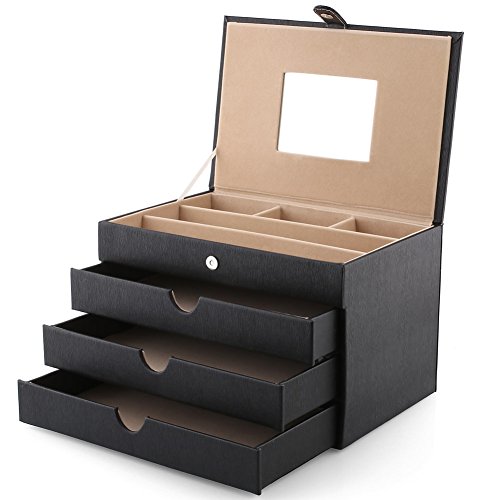 amzdeal Schmuckschatullen Vier getrennte Kasten Schmuckkasten Schmuckkbox Schwarz