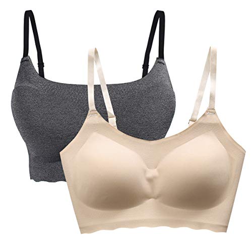 Dokpav Women's Sports Bra Pack of 2 Seamless Bras Padded Comfortable Yoga Bras with Adjustable Straps Running Jogging Fitness Exercise