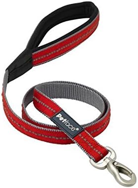 Petface Signature Padded Dog Lead, Large, Red with grey reflective stitching
