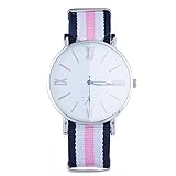 Dilwe Unisex-Armbanduhr Nylon Gestreift und Zifferblatt Casual Quarzwerk Analog Handgelenk, B