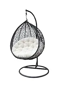 Universal Furniture Outdoor/Indoor/Balcony/Garden/Patio/Hanging Swing Chair with Stand and Cushion & Hook/Color-Black