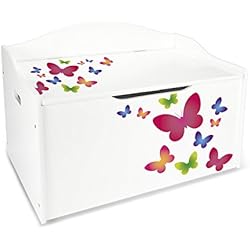 Coffre XL à Jouets En Bois Motif: Papillons Colores Récipient Pour Les Jouets Banc Reglable Excellent Qualité Le Coffre De Rangement Pour Enfant Organiseur Coffre De Rangement