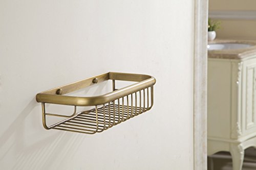 Hiendure® 30cm Messing Wandhalterung Duschkörbe Badezimmer Bad Dusche Korb Regal, Antikmessing - 3