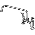 Commercial Kitchen Mixer Tap Double Wheel Handle with Swivel Spout Sink Tap, 2 Hole 8 Inch Center Deck Mounted, Brass Constructed Polished Chrome (12inch spout)