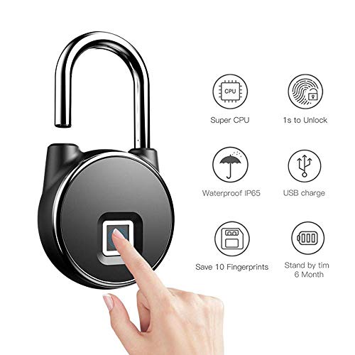 Preisvergleich Produktbild LayOPO Smart Fingerabdruck-Vorhängeschloss, USB wiederaufladbar wasserdicht schlüssellos biometrisches Schloss, tragbare Sicherheit Diebstahl-Vorhängeschloss für Schließfach, Koffer, Fahrrad