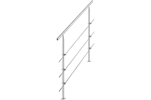 Tubiaz Corrimano in acciaio inox, ringhiera per scale, parapetto, balcone, 80 cm, con 3 barre trasversali Ø 42 mm, per interni ed esterni