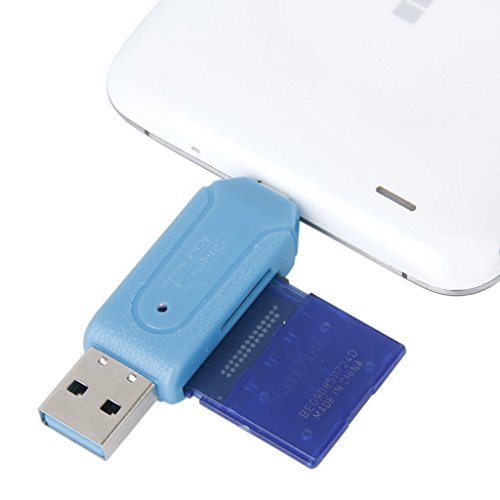 DaoRier Micro USB OTG zu USB 2.0 Adapter SD TF Micro SD Kartenleser Kartenlesegerät mit standard USB Male Micro USB Male Card Reader für SDXC SDHC SD MMC RS-MMC PC Smartphones Blau