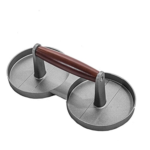 Doppel Hamburgerpresse Set Hamburger Maker Form 2 tlg. mit Holz Griff aus Aluminum Antihaft BBQ