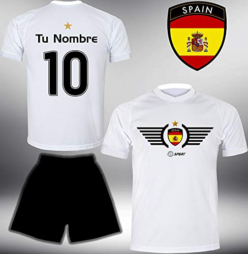 ElevenSports Spanien Trikot Set 2018 mit Hose GRATIS Wunschname + Nummer im EM WM Weiss Typ #ES2th – Geschenke für Kinder Erw. Jungen Baby Fußball T-Shirt Bedrucken Espana