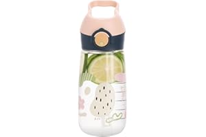 Sigdio Trinkflasche Kinder 500ml mit Strohhalm BPA frei Kinder Wasserflasche Auslaufsicher Sporttrinkflaschen mit Tragegurt für Schule und Kindergarten (500ml, Pink)