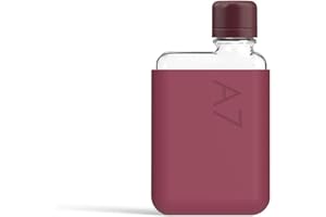 memobottle A7 (Wild Plum) Bundle – 180 ml – Bottiglia, custodia in silicone e coperchio, bottiglia piatta compatta per borse e tasche, Tritan senza BPA, moderna e minimalista, per palestra, lavoro e