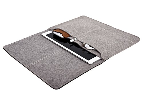 ALMWILD Apple iPad Pro 12.9 Zoll Hülle, Tasche . Aus echtem Rinds- Leder und 100% Woll- Filz. Case in Alpstein- Grau mit magnetischer Umschlagklappe aus Echt- Leder in Braun. In Bayern handgefertigt - 3