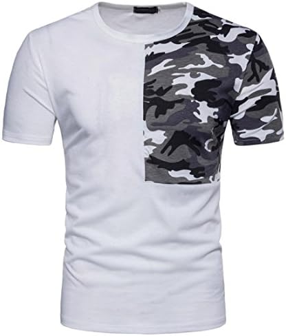 Mens T Shirts,Mens Shirts Short Sleeve,Mens Shirts Casual,Mens Tops,Men Shirt New Look,Moonuy Men Casual Camouflage Print Patchwork Short Sleeve Fashion Handsome T Shirt Top Blouse (L, White)