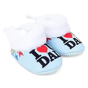 Superminis Baby Girls and Baby Boys Ankle Length with Star and Heart Print Soft Base Booties/Shoes (6-12 Months, Sky Blue)