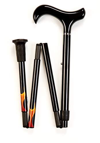 Bastón plegable de fibra de carbono con un rojo llama patrón