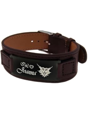 Echtleder Lederarmband dunkelbraun Edelstahl Platte schwarz für Damen und Herren mit Ihrer Wunschgravur Geschenkidee