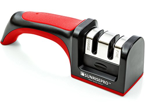 Afilador de cuchillos doble de SunrisePro, opción número 1 de los maestros cocineros, color rojo