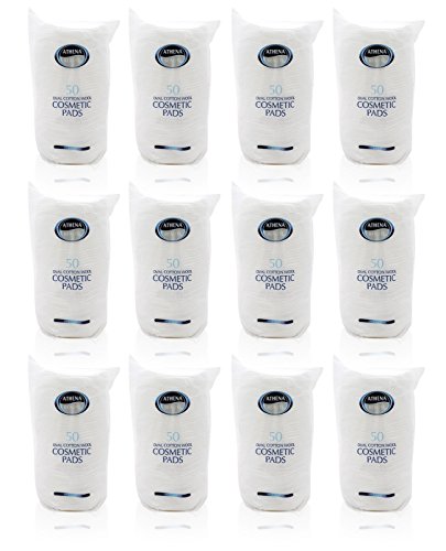 12x Athena Smooth OVAL COSMETIC PADS Soft Pure COTTON WOOL Face Nails Baby (50 Pack)