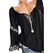 Produktbild IZZB Damen Bluse Tanktops Weste Damen Top Oberteil Sommer Hemd Schulterfrei Baumwollleinen Spitze Frenulum Lange Ärmel T-Shirt (Schwarz, XXL)