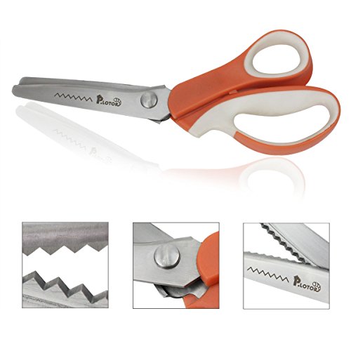 Zackenscheren, P.LOTOR Stoffschere Zickzackschere für Stoffe Schneiderschere mit Komfortgriff 24cm/9,3 Inches(Gezähnt-Orange) - 5