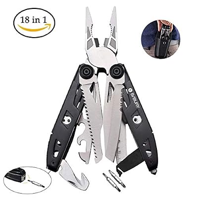 Bibury Pince Multifonctions, Bibury 18 en 1 Pince Multifonction de Poche Outil Multifonctions Couteau Suisse Militaire en Acier Inoxydable Avec Pince, Décapsuleur, Tournevis, Scie Pour Survie, Camping et Les Activités En Plein Air - Noir