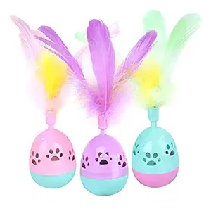 PSK PET MART Cat Toy Interactive Rolly Polly Tumbler with Feather Toy & Treat Despensing Toy Kitten Toys (Color May Vary)