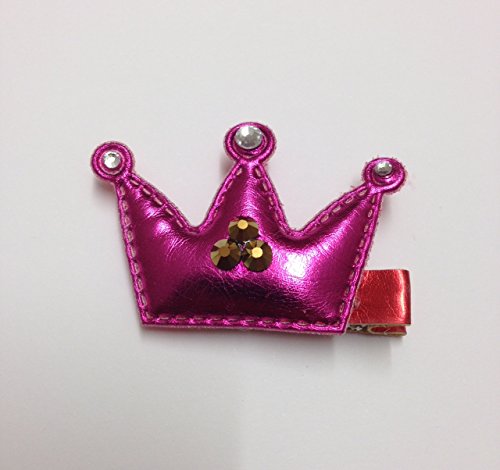 Rumy's Boutique Pink leather Crystallised Crown Princess Barrette Ribbon barrette clip pin
