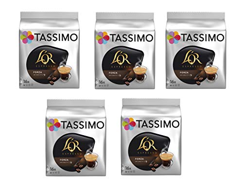 TASSIMO L'Or Café Forza - 5 paquetes de 16 cápsulas: Total 80 unidades