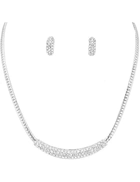 Schmuckanthony Feines Schmuckset Set Kette Halbe Creolen Kreolen Ohrringe Anhänger Kristall Klar