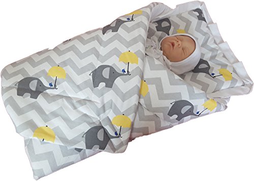 BlueberryShop Classic with Pillow Swaddle Wrap Blanket Sleeping Bag for Newborn, baby shower GIFT 100% Cotton, 0-3m ( 0-3m ) ( 78 x 78 cm ) Yellow Elephant