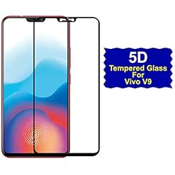 5D Tempered Glass For Vivo V9, Case Creation (TM) Transparent Crystal Ultra Clear Full Body Full Glue 0.33mm 9H Explosion Proof Tempered Glass 2.5D Curve Edges Scratch Shock Resistant Tempered Glass for Vivo V9 / VivoV9 6.3 inch (New Launch 2018) Color - Pure Black