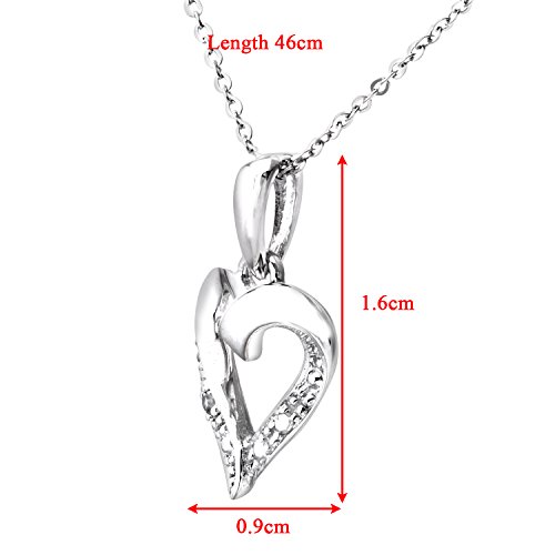 Naava Women's 9 ct White Gold Diamond Heart  Pendant and Chain Necklace of 46 cm